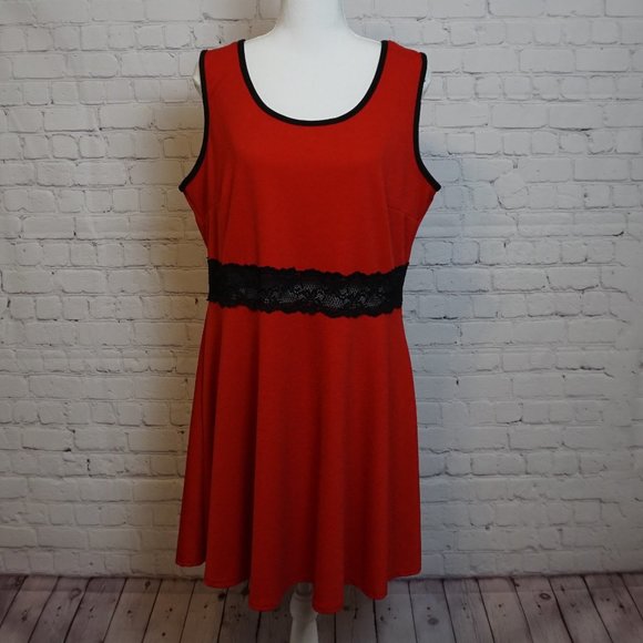 Dots Dresses & Skirts - ✨SALE✨ Dots Women's Sleeveless Red & Black Lace Cutout Fit & Flare Dress Size 1X